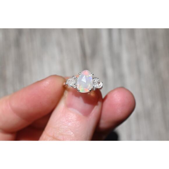 Opal and Lake County diamond ring, unique anniversary gift, size 4 5 6 7 8 9 10 - Picture 1 of 7